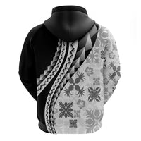 Black Hawaiian Quilt Pattern Zip Hoodie Mixed Polynesian Tribal Arty