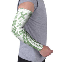 Green Hawaiian Quilt Pattern Arm Sleeves Mixed Polynesian Tribal Arty - Polynesian Pride