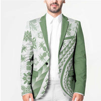 Green Hawaiian Quilt Pattern Blazer Mixed Polynesian Tribal Arty - Polynesian Pride