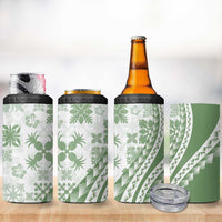 Green Hawaiian Quilt Pattern 4 in 1 Can Cooler Tumbler Mixed Polynesian Tribal Arty