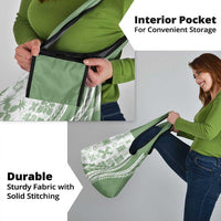 Green Hawaiian Quilt Pattern Grocery Bag Mixed Polynesian Tribal Arty