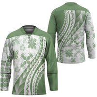 Green Hawaiian Quilt Pattern Hockey Jersey Mixed Polynesian Tribal Arty - Polynesian Pride