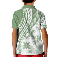 Green Hawaiian Quilt Pattern Kid Polo Shirt Mixed Polynesian Tribal Arty