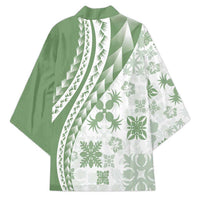 Green Hawaiian Quilt Pattern Kimono Mixed Polynesian Tribal Arty - Polynesian Pride