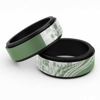 Green Hawaiian Quilt Pattern Spinner Ring Mixed Polynesian Tribal Arty - Polynesian Pride