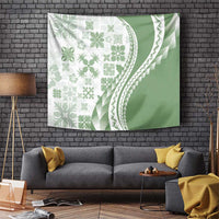Green Hawaiian Quilt Pattern Tapestry Mixed Polynesian Tribal Arty