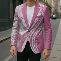 Pink Hawaiian Quilt Pattern Blazer Mixed Polynesian Tribal Arty - Polynesian Pride