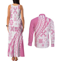 Pink Hawaiian Quilt Pattern Couples Matching Tank Maxi Dress and Long Sleeve Button Shirt Mixed Polynesian Tribal Arty LT9 - Polynesian Pride