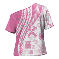 Pink Hawaiian Quilt Pattern Cross Shoulder Shirt Mixed Polynesian Tribal Arty - Polynesian Pride
