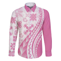 Pink Hawaiian Quilt Pattern Family Matching Summer Maxi Dress and Hawaiian Shirt Mixed Polynesian Tribal Arty