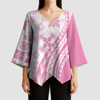 Pink Hawaiian Quilt Pattern Kimono Sleeve Blouse Mixed Polynesian Tribal Arty - Polynesian Pride