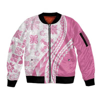 Pink Hawaiian Quilt Pattern Sleeve Zip Bomber Jacket Mixed Polynesian Tribal Arty LT9 Unisex Pink - Polynesian Pride