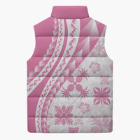 Pink Hawaiian Quilt Pattern Sleeveless Puffer Jacket Mixed Polynesian Tribal Arty - Polynesian Pride