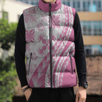 Pink Hawaiian Quilt Pattern Sleeveless Puffer Jacket Mixed Polynesian Tribal Arty - Polynesian Pride