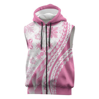 Pink Hawaiian Quilt Pattern Sleeveless Zip Hoodie Mixed Polynesian Tribal Arty LT9 Pink - Polynesian Pride