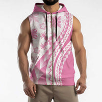 Pink Hawaiian Quilt Pattern Sleeveless Zip Hoodie Mixed Polynesian Tribal Arty - Polynesian Pride