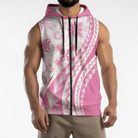 Pink Hawaiian Quilt Pattern Sleeveless Zip Hoodie Mixed Polynesian Tribal Arty LT9 - Polynesian Pride