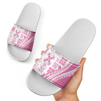 Pink Hawaiian Quilt Pattern Slide Sandals Mixed Polynesian Tribal Arty - Polynesian Pride