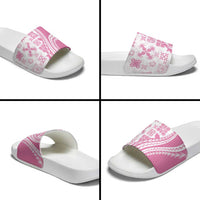 Pink Hawaiian Quilt Pattern Slide Sandals Mixed Polynesian Tribal Arty - Polynesian Pride