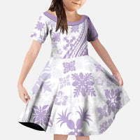 Purple Hawaiian Quilt Pattern Family Matching Long Sleeve Bodycon Dress and Hawaiian Shirt Mixed Polynesian Tribal Arty
