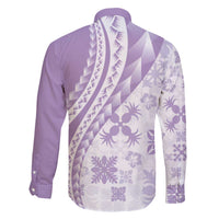 Purple Hawaiian Quilt Pattern Family Matching Off The Shoulder Long Sleeve Dress and Hawaiian Shirt Mixed Polynesian Tribal Arty