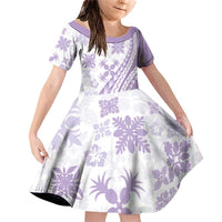 Purple Hawaiian Quilt Pattern Family Matching Off Shoulder Short Dress and Hawaiian Shirt Mixed Polynesian Tribal Arty