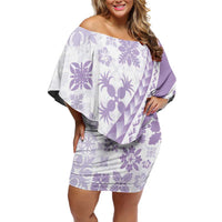 Purple Hawaiian Quilt Pattern Family Matching Off Shoulder Short Dress and Hawaiian Shirt Mixed Polynesian Tribal Arty