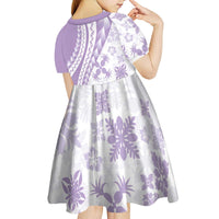 Purple Hawaiian Quilt Pattern Kid Short Sleeve Dress Mixed Polynesian Tribal Arty