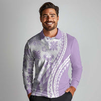 Purple Hawaiian Quilt Pattern Long Sleeve Polo Shirt Mixed Polynesian Tribal Arty