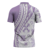Purple Hawaiian Quilt Pattern Zipper Polo Shirt Mixed Polynesian Tribal Arty - Polynesian Pride