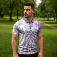 Purple Hawaiian Quilt Pattern Zipper Polo Shirt Mixed Polynesian Tribal Arty - Polynesian Pride