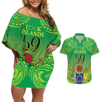 Cook Islands Constitution Day Couples Matching Off Shoulder Short Dress and Hawaiian Shirt Kuki Airani Since 1965