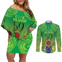 Cook Islands Constitution Day Couples Matching Off Shoulder Short Dress and Long Sleeve Button Shirt Kuki Airani Since 1965
