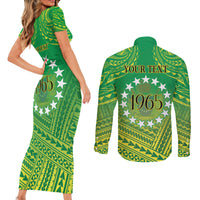Cook Islands Constitution Day Couples Matching Short Sleeve Bodycon Dress and Long Sleeve Button Shirt Kuki Airani Since 1965