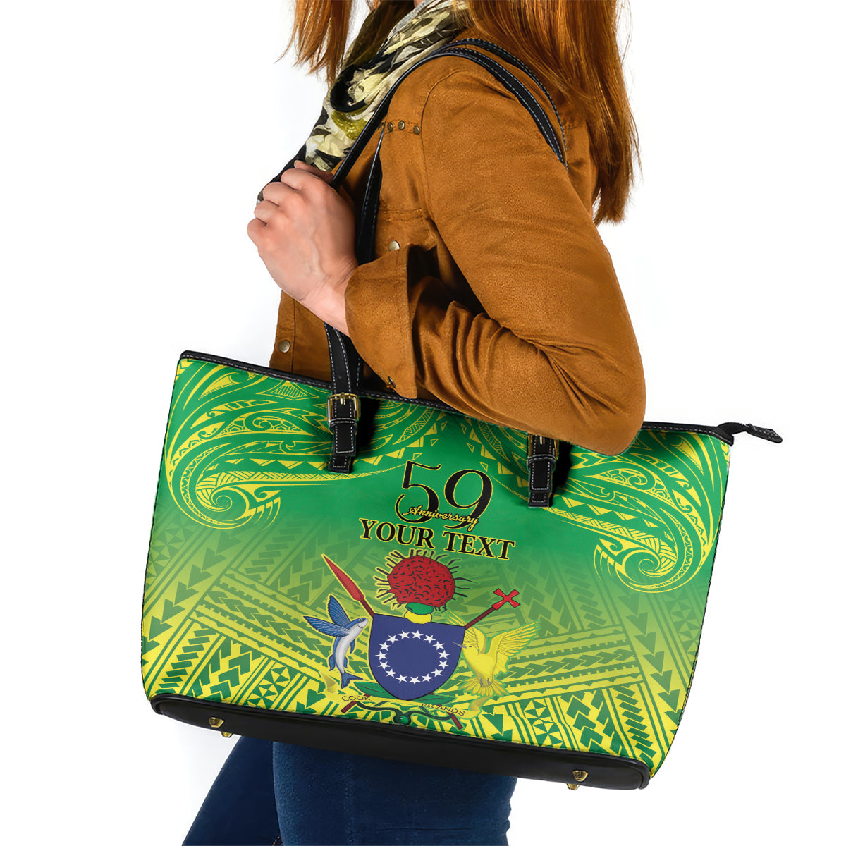 Cook Islands Constitution Day Leather Tote Bag Kuki Airani Since 1965