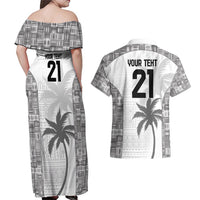 Custom Fiji Rugby Couples Matching Off Shoulder Maxi Dress and Hawaiian Shirt History Champions World Cup 7s - White