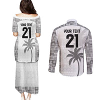 Custom Fiji Rugby Couples Matching Puletasi and Long Sleeve Button Shirt History Champions World Cup 7s - White