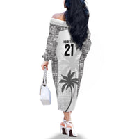 Custom Fiji Rugby Family Matching Off The Shoulder Long Sleeve Dress and Hawaiian Shirt History Champions World Cup 7s - White