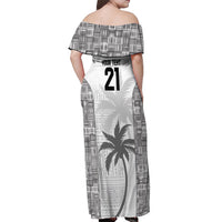 Custom Fiji Rugby Off Shoulder Maxi Dress History Champions World Cup 7s - White LT9 - Polynesian Pride
