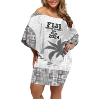 Custom Fiji Rugby Off Shoulder Short Dress History Champions World Cup 7s - White LT9 Women White - Polynesian Pride