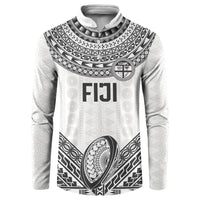 Custom Rugby Fiji National Heritage Button Sweatshirt White Traditional Masi Inspired