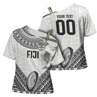 Custom Rugby Fiji National Heritage Cross Shoulder Shirt White Traditional Masi Inspired