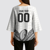 Custom Rugby Fiji National Heritage Kimono Sleeve Blouse White Traditional Masi Inspired