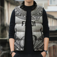 Custom Rugby Fiji National Heritage Sleeveless Puffer Jacket White Traditional Masi Inspired