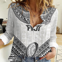Custom Rugby Fiji National Heritage Women Casual Shirt White Traditional Masi Inspired