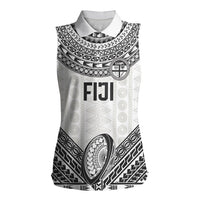 Custom Rugby Fiji National Heritage Women Sleeveless Polo Shirt White Traditional Masi Inspired