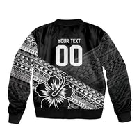 Custom Rugby Fiji Bomber Jacket Black Traditional Masi Inspired