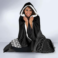 Custom Rugby Fiji Hooded Blanket Black Traditional Masi Inspired