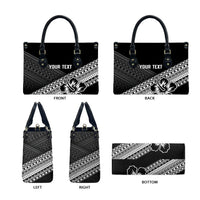 Custom Rugby Fiji Leather Bag Black Traditional Masi Inspired