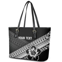 Custom Rugby Fiji Leather Tote Bag Black Traditional Masi Inspired